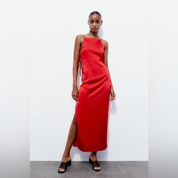 Zara Tied Satin Effect Dress L - Picture 1 of 9